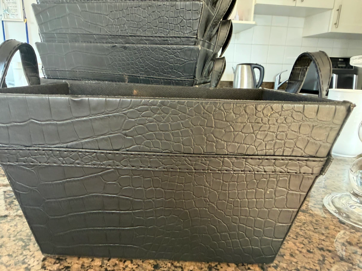 Black Faux Croc Storage Baskets with Handles (Set of 8)