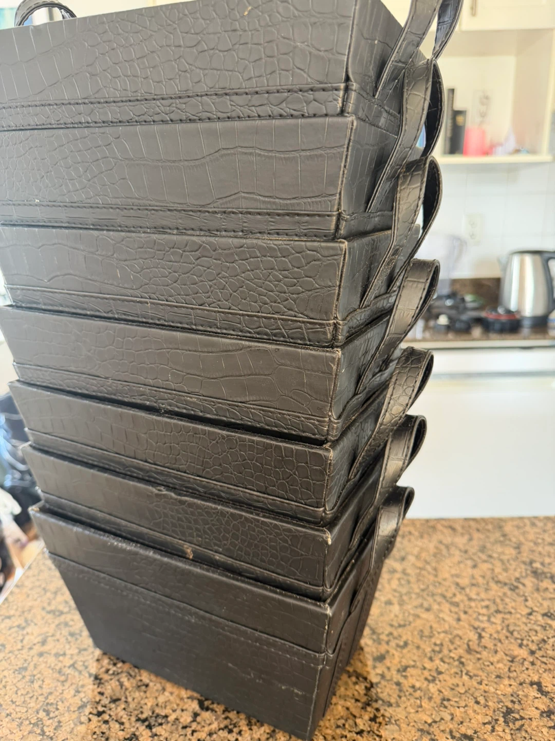 Black Faux Croc Storage Baskets with Handles (Set of 8) - photo 2