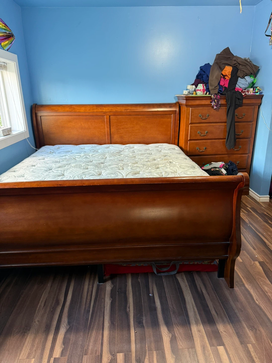 King Size Wooden Sleigh Bed Frame with Mattress - photo 2