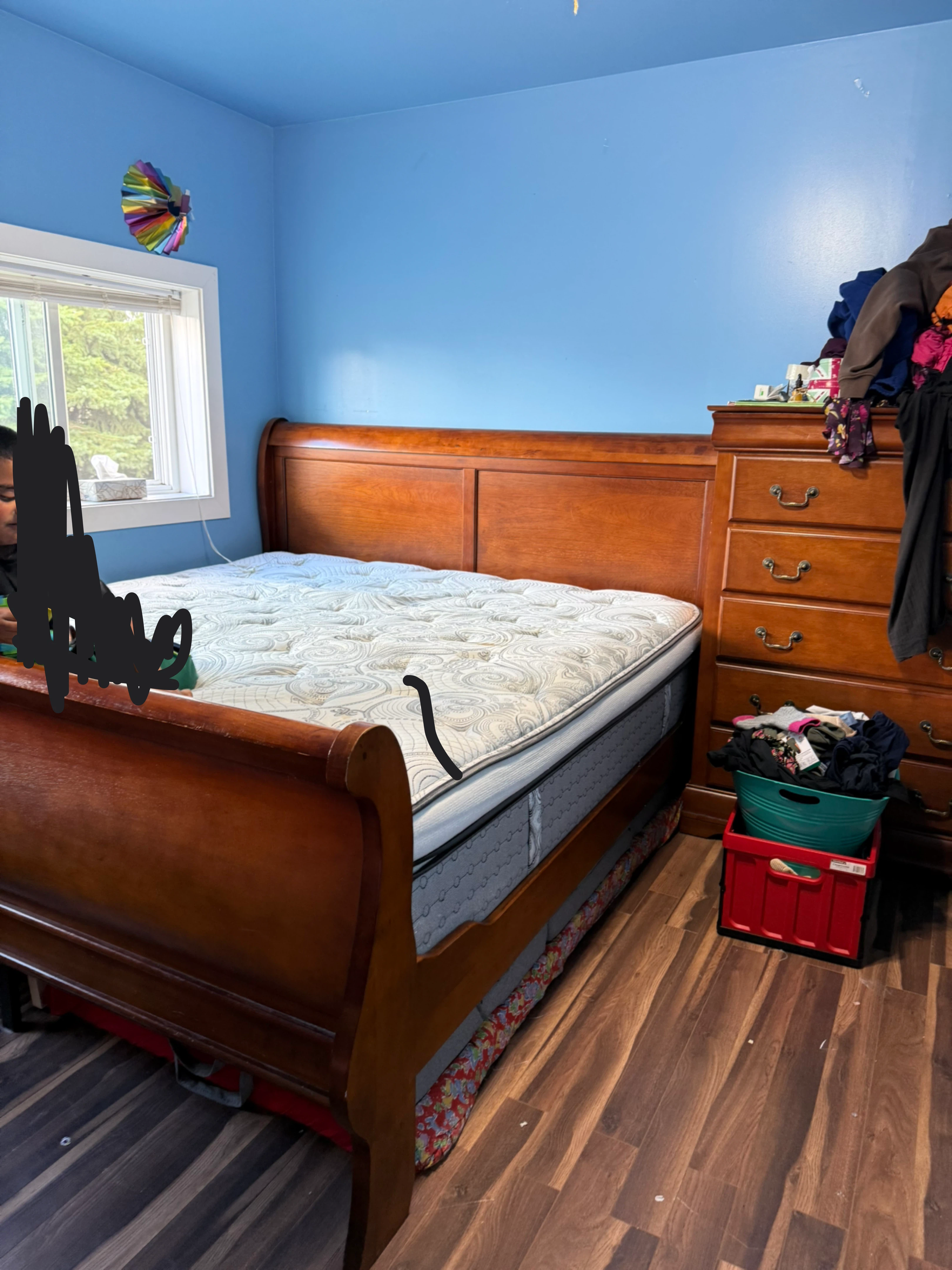 King Size Wooden Sleigh Bed Frame with Mattress