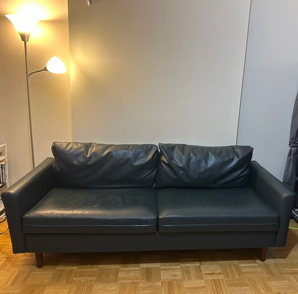 Navy Faux Leather Sofa 80.3”Wide