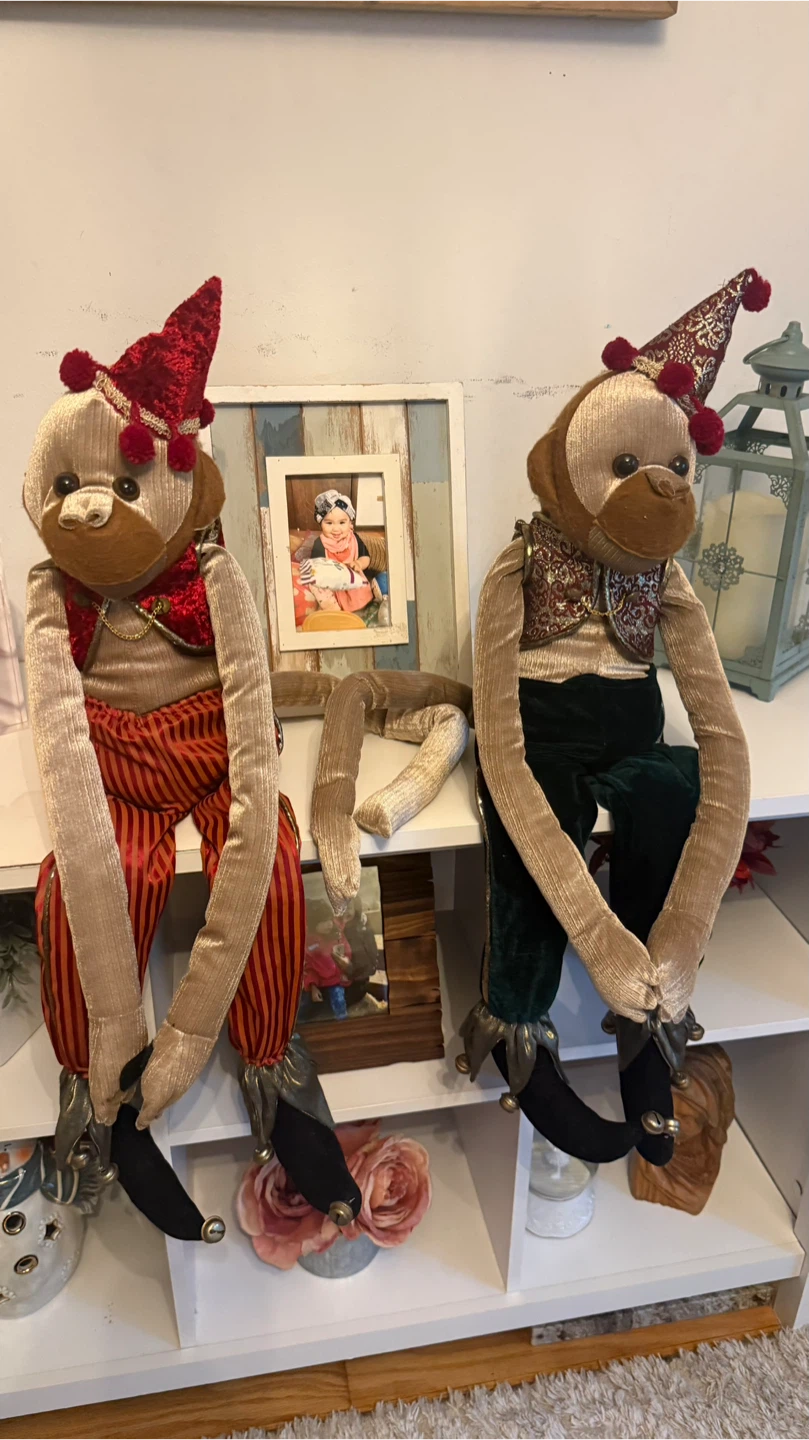 Vintage Large Jester Monkey Plush  decor set