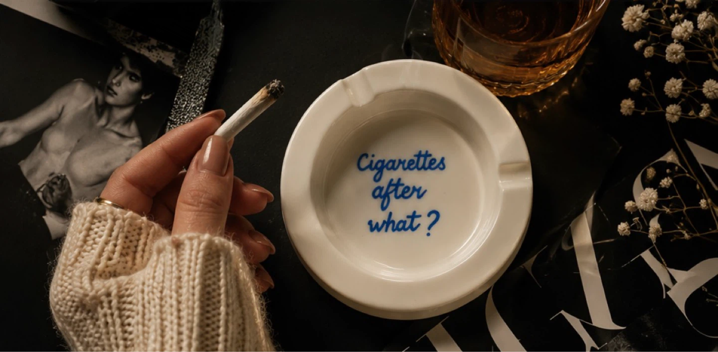 Collectable’s Ashtray with "cigarettes after what?" text