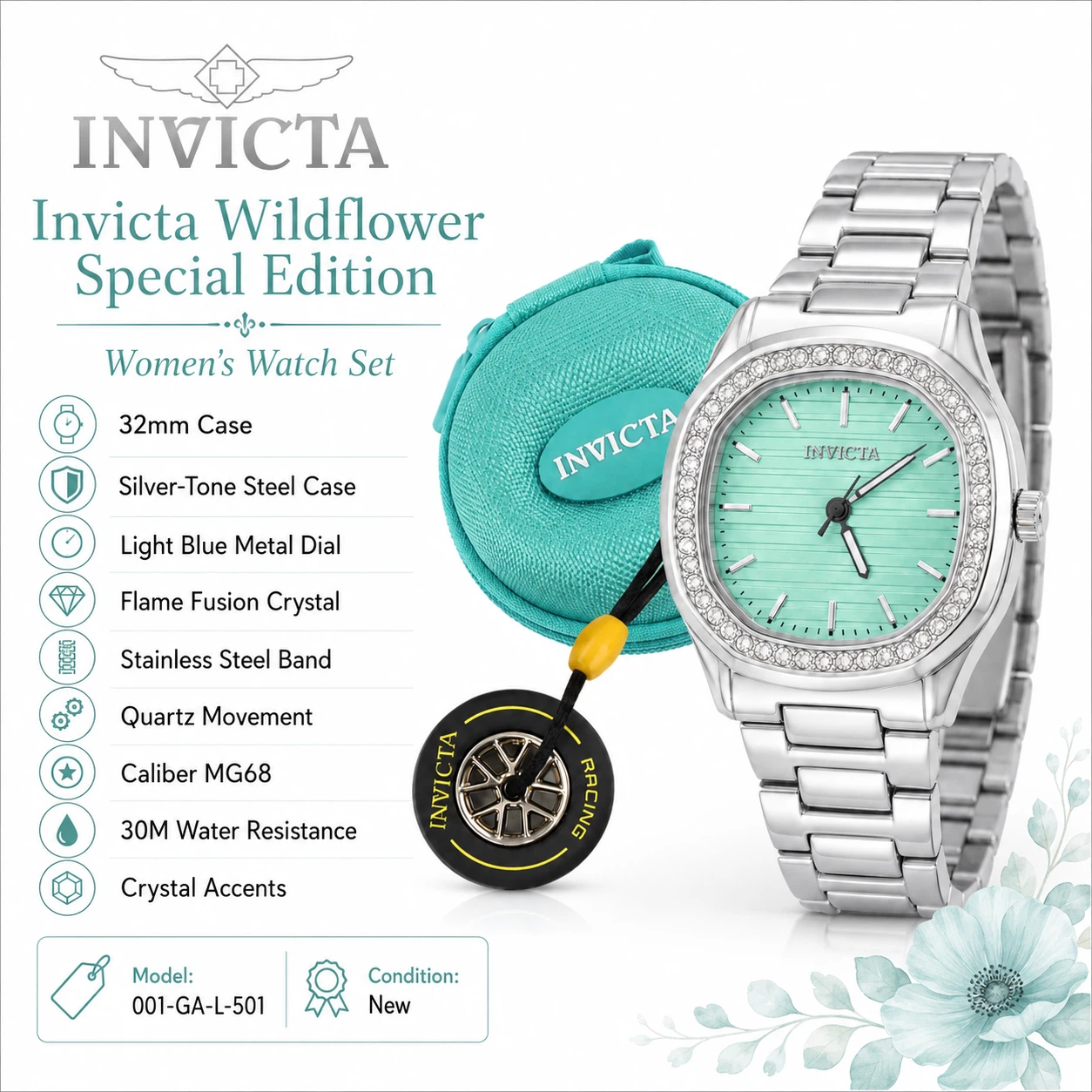NWT Invicta Wildflower Special Edition 32mm Aqua Watch Set - photo 2