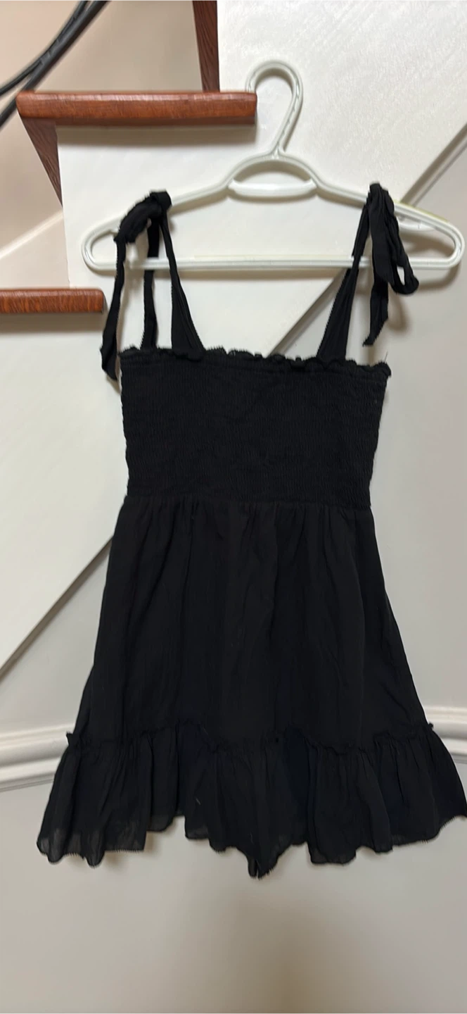 Black Smocked Cami Top with Tie Straps