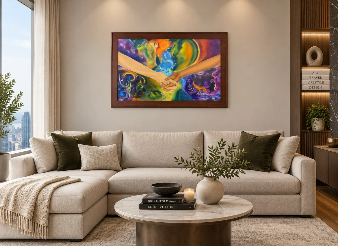 Framed Painting - "Two Hands" by unknown artist