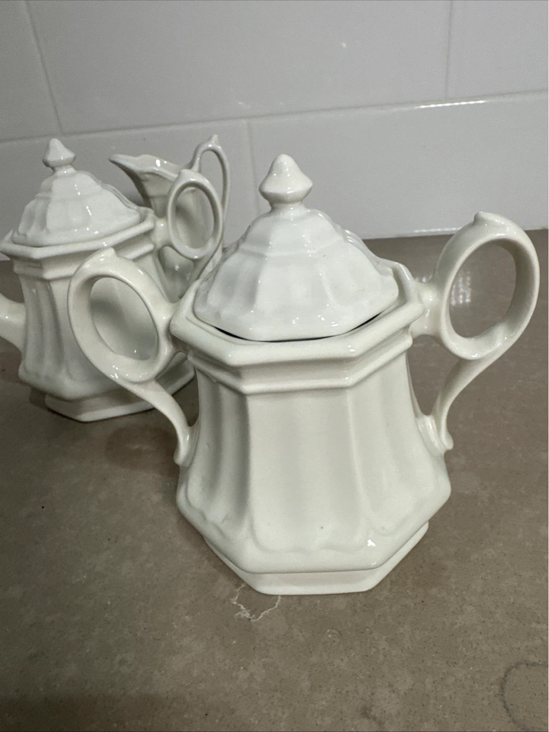 White Ceramic Creamer, Sugar Bowl, and Teapot Set - photo 4