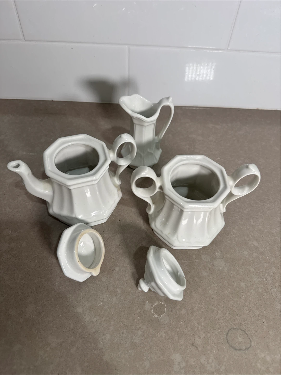 White Ceramic Creamer, Sugar Bowl, and Teapot Set - photo 5