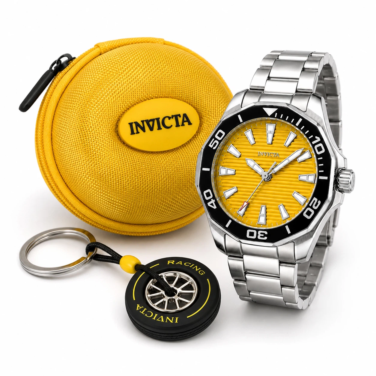 NEW Invicta Pro Diver Meridian 46mm Yellow Dial Watch Set