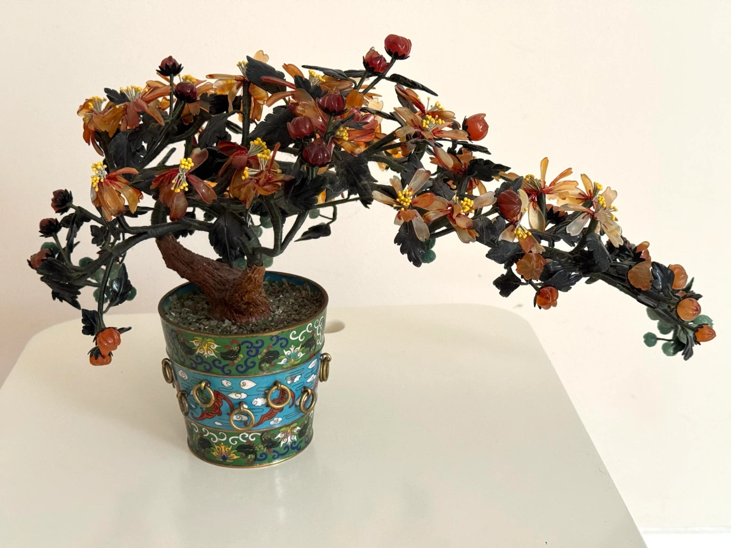 Vintage Chinese Cloisonné Floral Tree / Bonsai Ornament