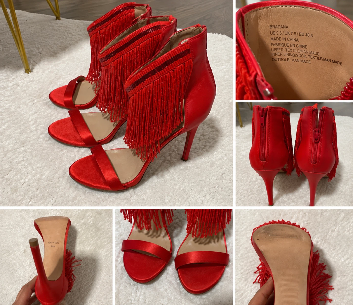 Red Bradana Fringe Heeled Sandals US 9.5