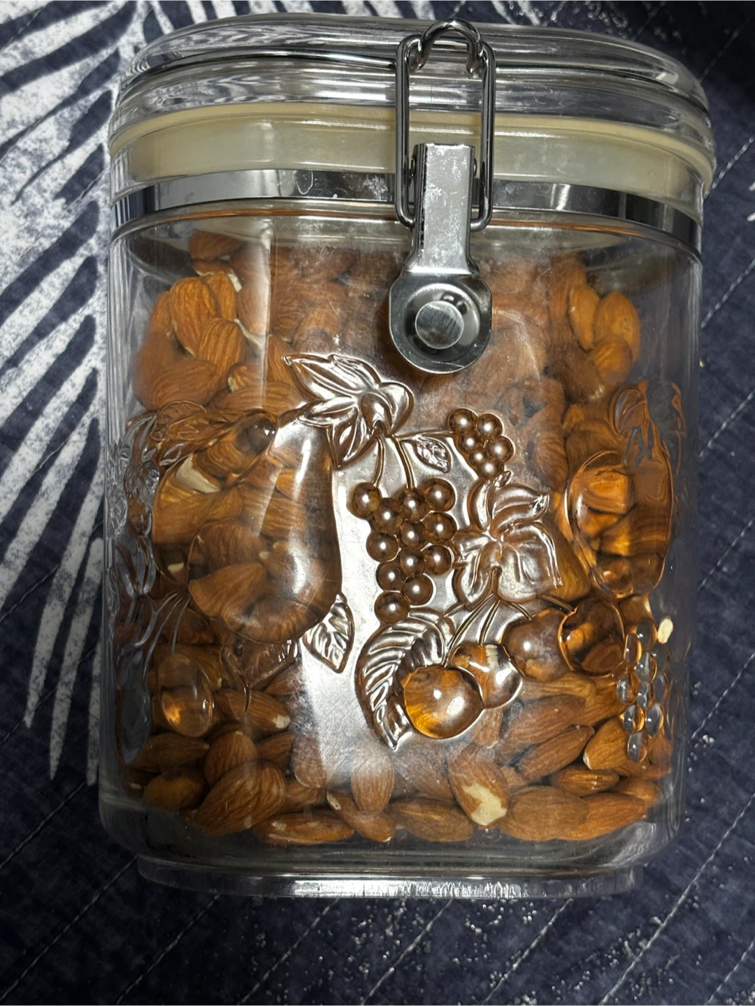 Glass Jar with Clip-Top Lid - Embossed Fruit Design