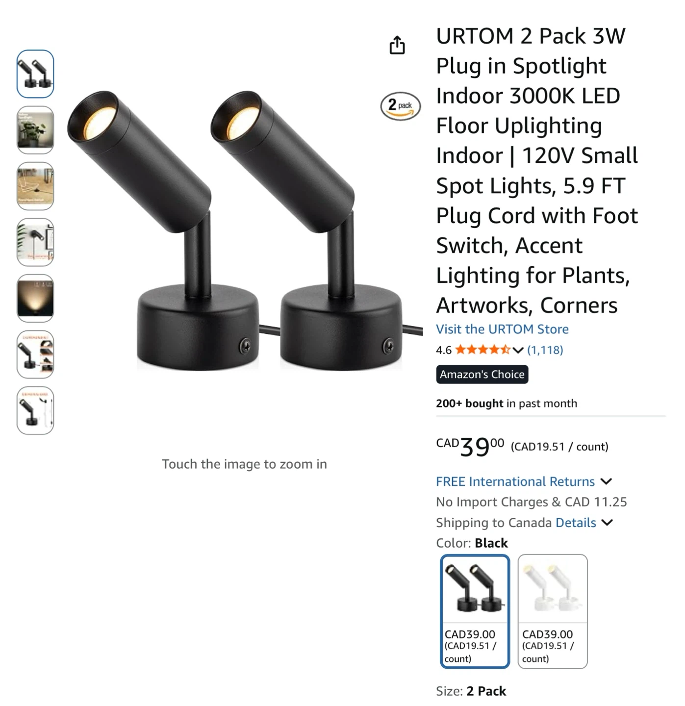 2 Pack 3W Plug in Spotlight Floor Uplighting 3000K LED - photo 3
