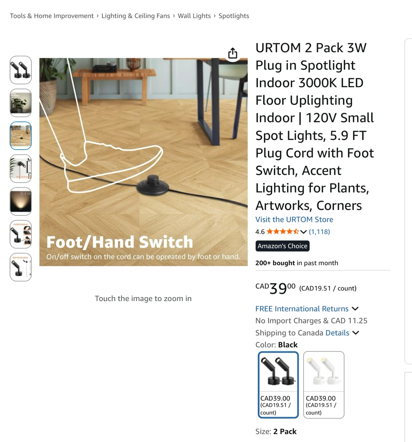 2 Pack 3W Plug in Spotlight Floor Uplighting 3000K LED - photo 4