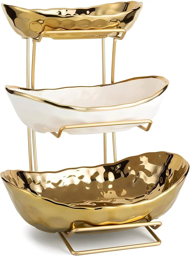 3-Tiered Serving Stand with Gold Bowls