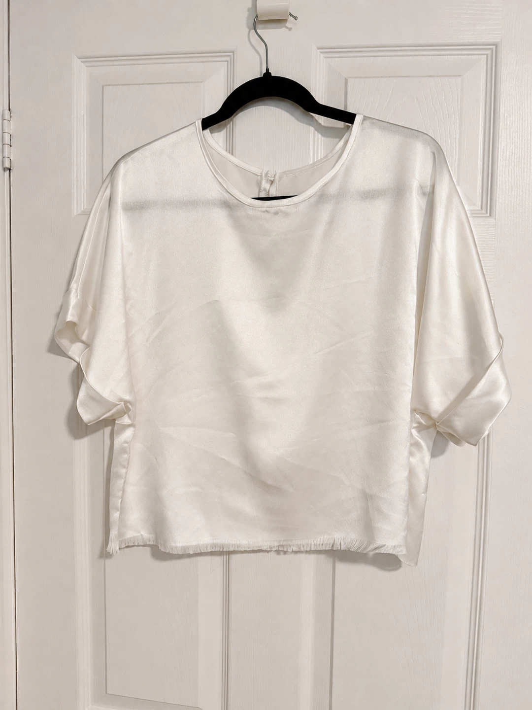 White Satin Batwing Sleeve Top