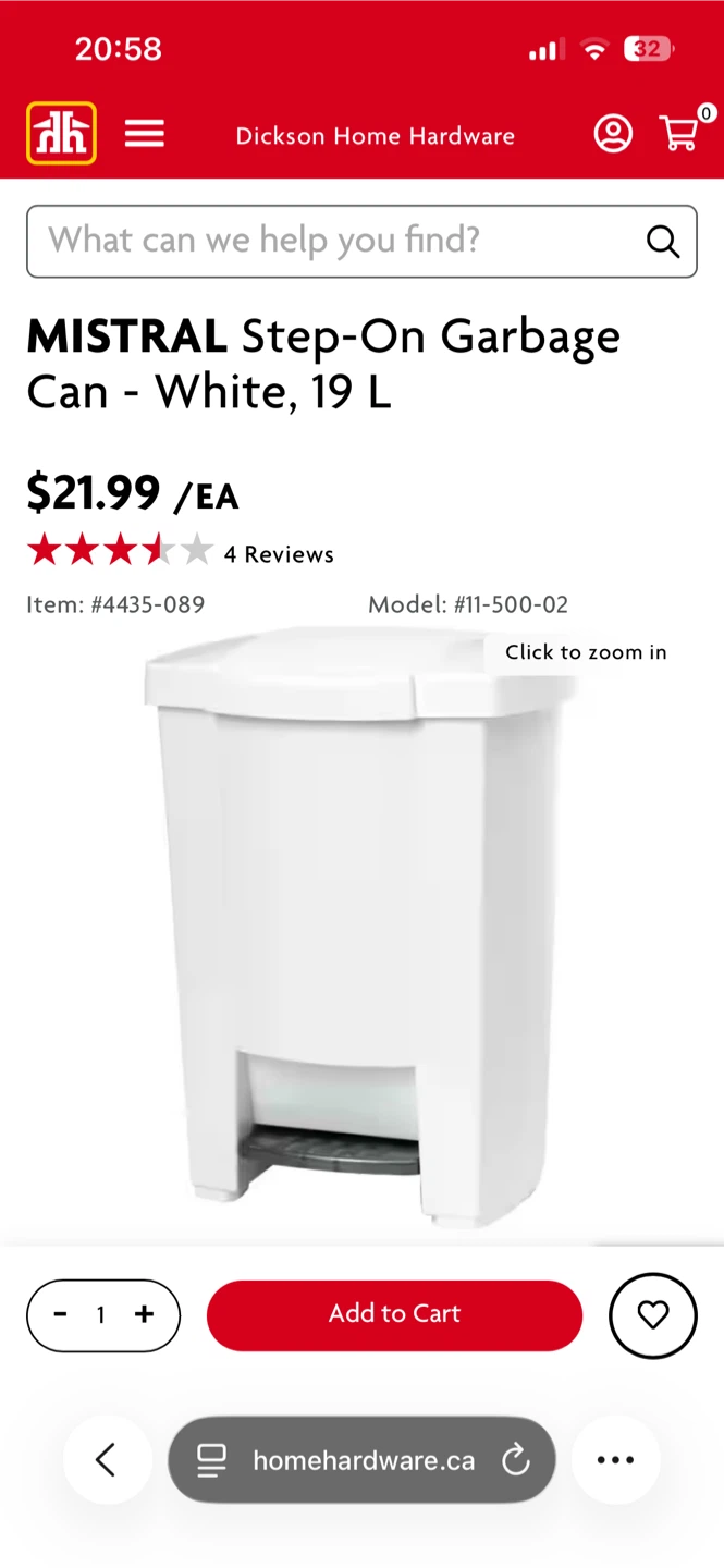 Mistral Step-On Garbage Can - White, 19 L