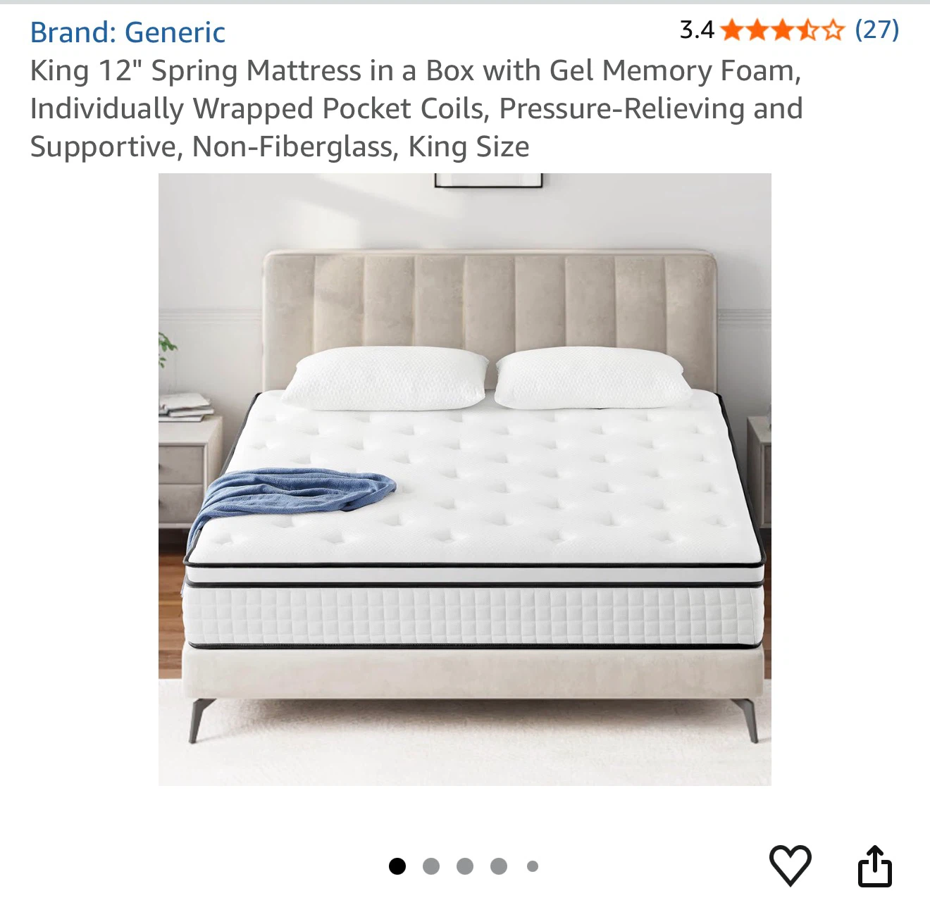 King 12" Gel Memory Foam Spring Mattress