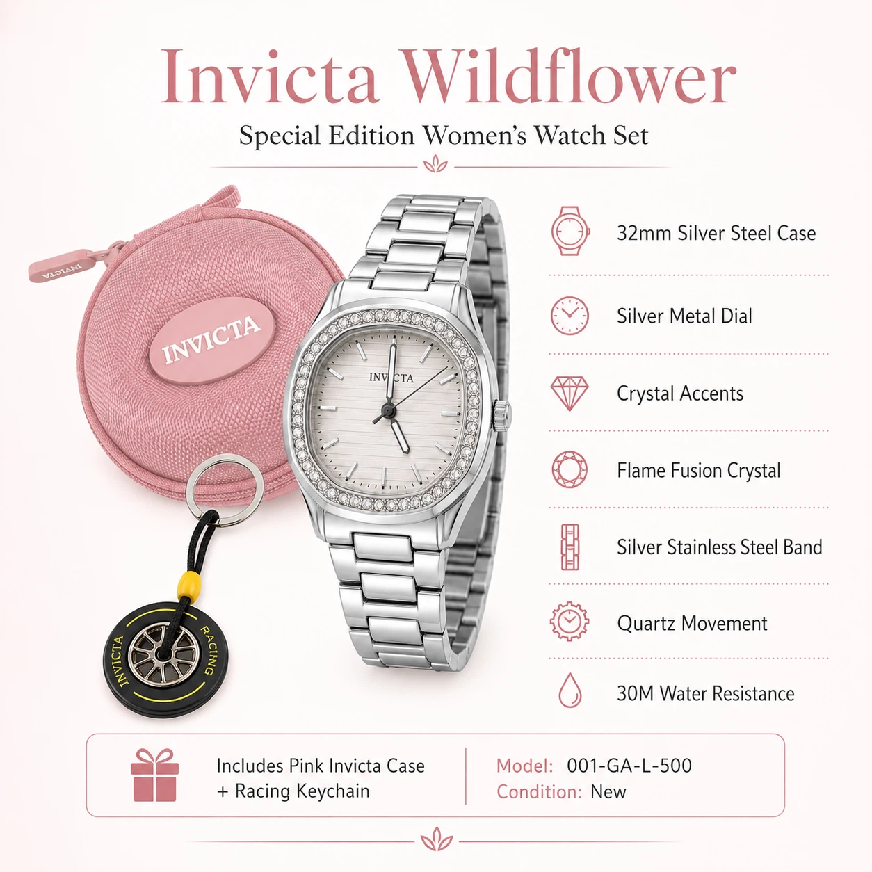 NEW Invicta Wildflower Women’s Silver Watch Gift Set – 32mm - photo 2