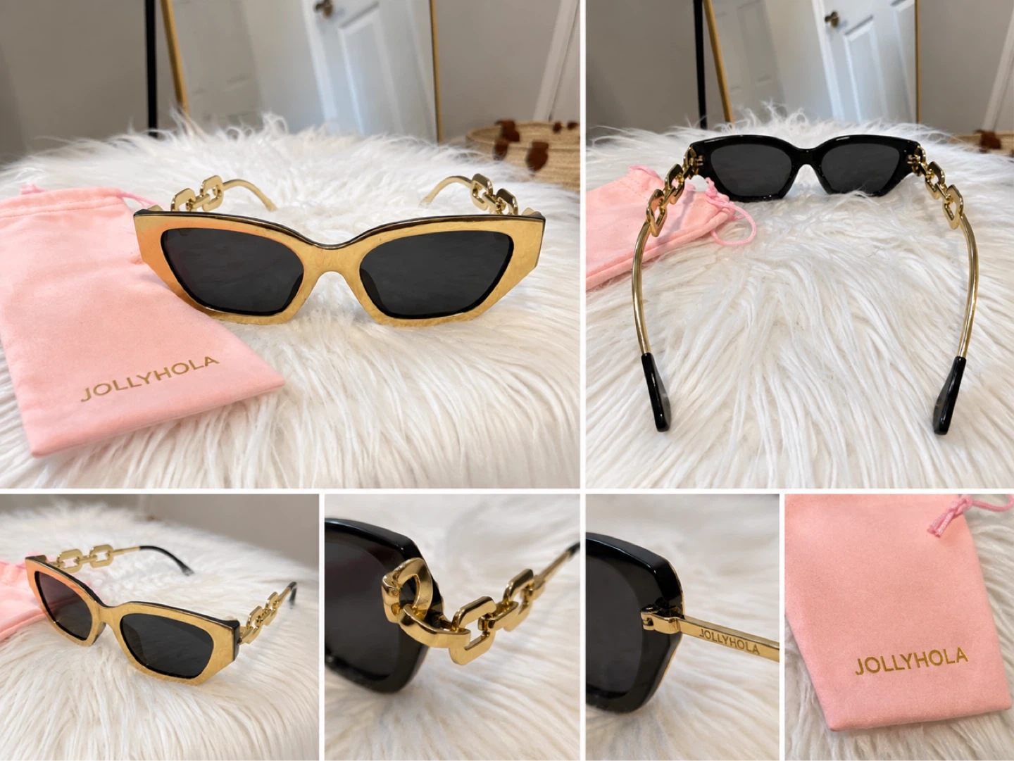 JOLLYHOLA Chain Detail Cat Eye Sunglasses
