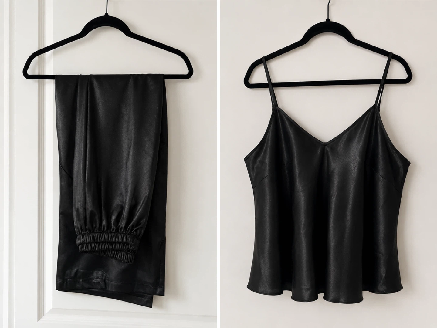 Black Satin Pajama Set - Camisole & Pants