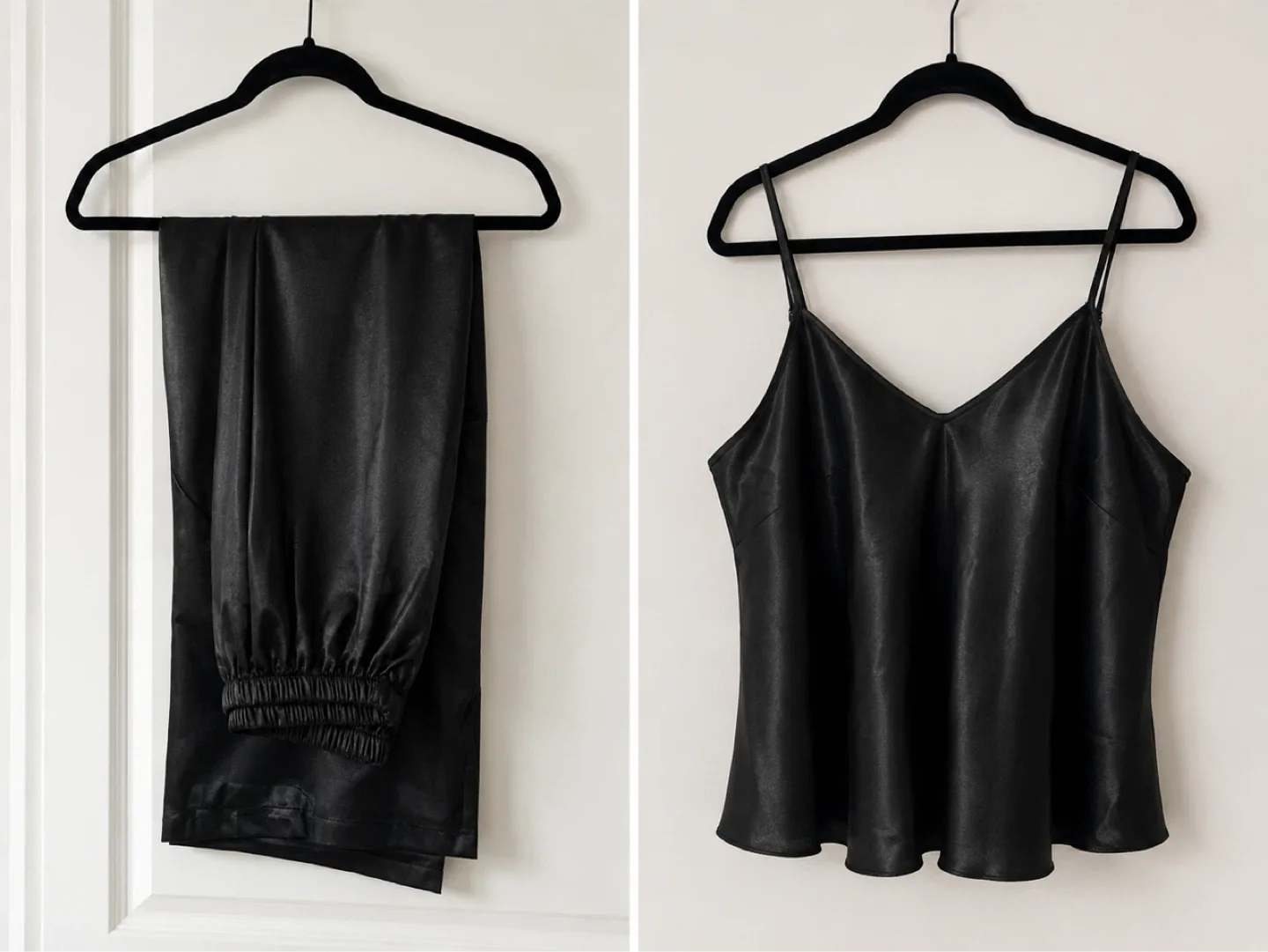 Black Satin Pajama Set - Camisole & Pants