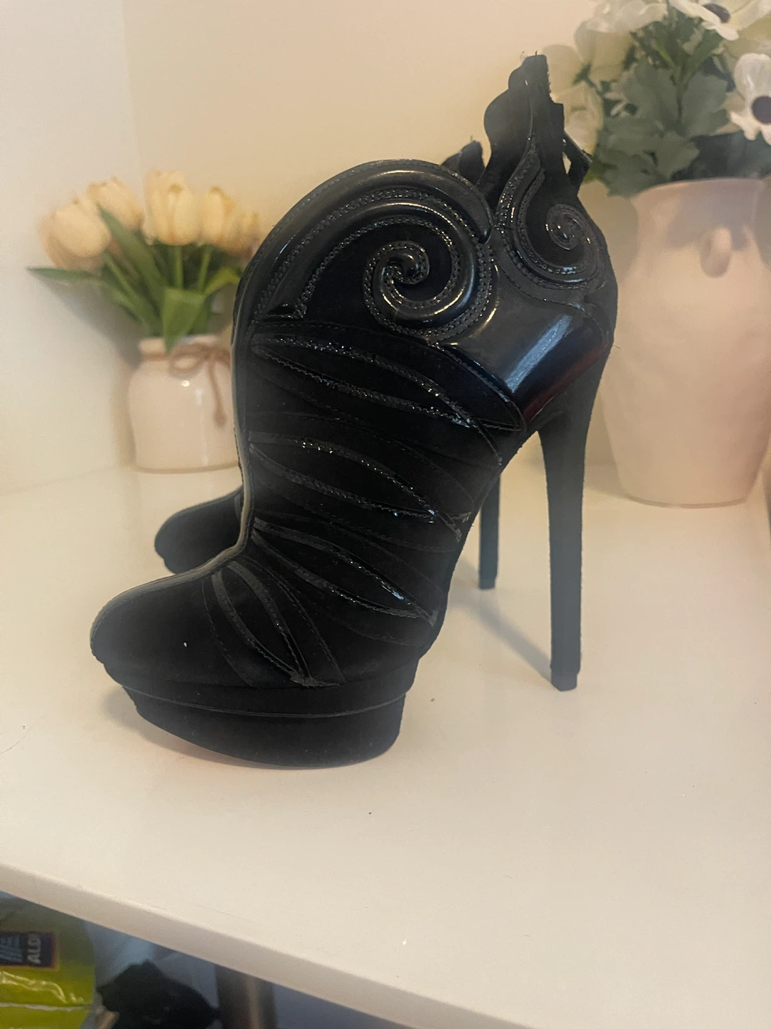 Brian Atwood Black Suede and Patent Leather Ankle Boots - photo 5