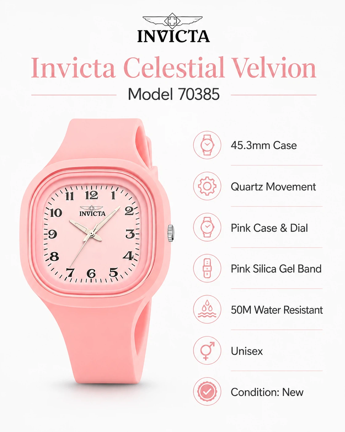 Invicta Celestial Velvion 45.3mm Pink Unisex Watch - photo 2