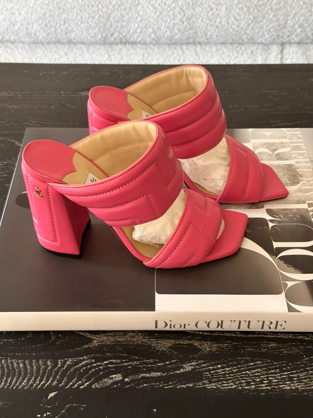 Jimmy Choo Pink Quilted Leather Mules Heels