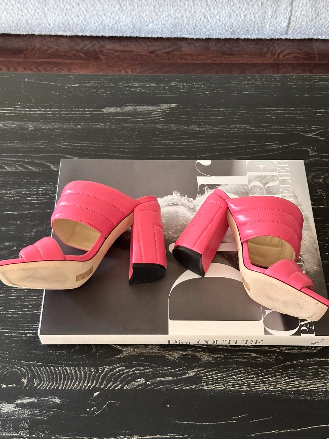 Jimmy Choo Pink Quilted Leather Mules Heels - photo 3