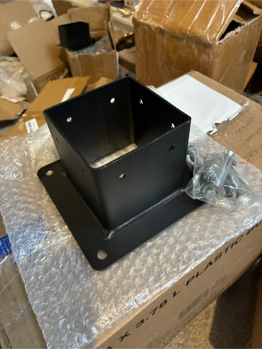 Black Metal Post Base Flange with Hardware