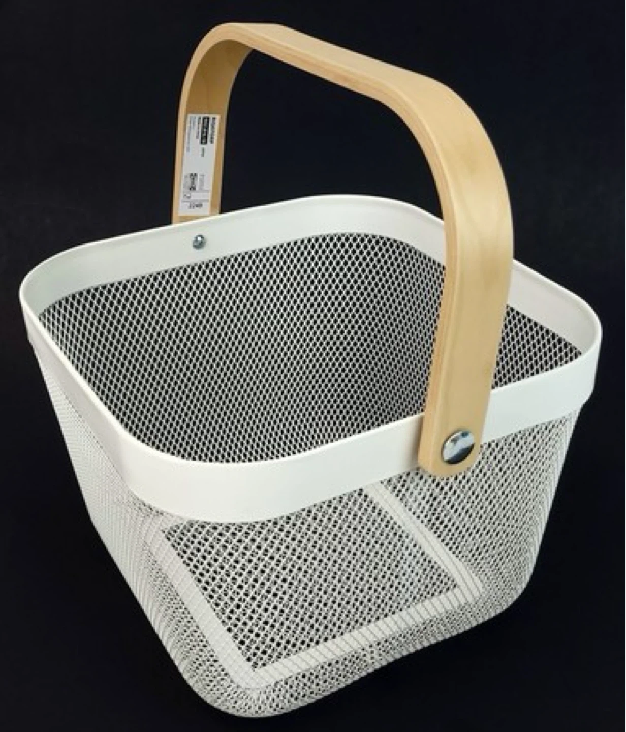 White Mesh Storage Basket with Wooden Handle - photo 4