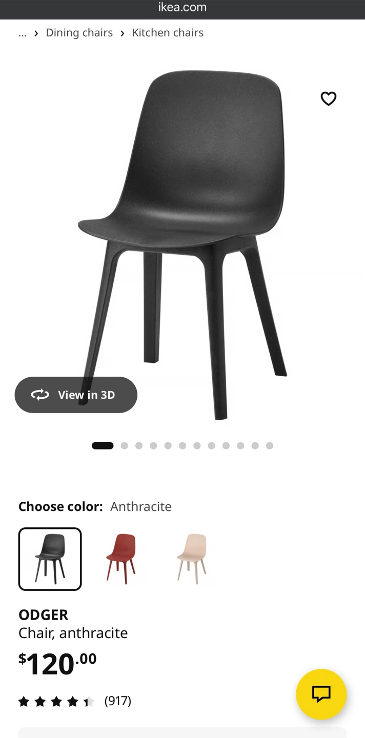 3 IKEA ODGER Dining Chairs - Anthracite