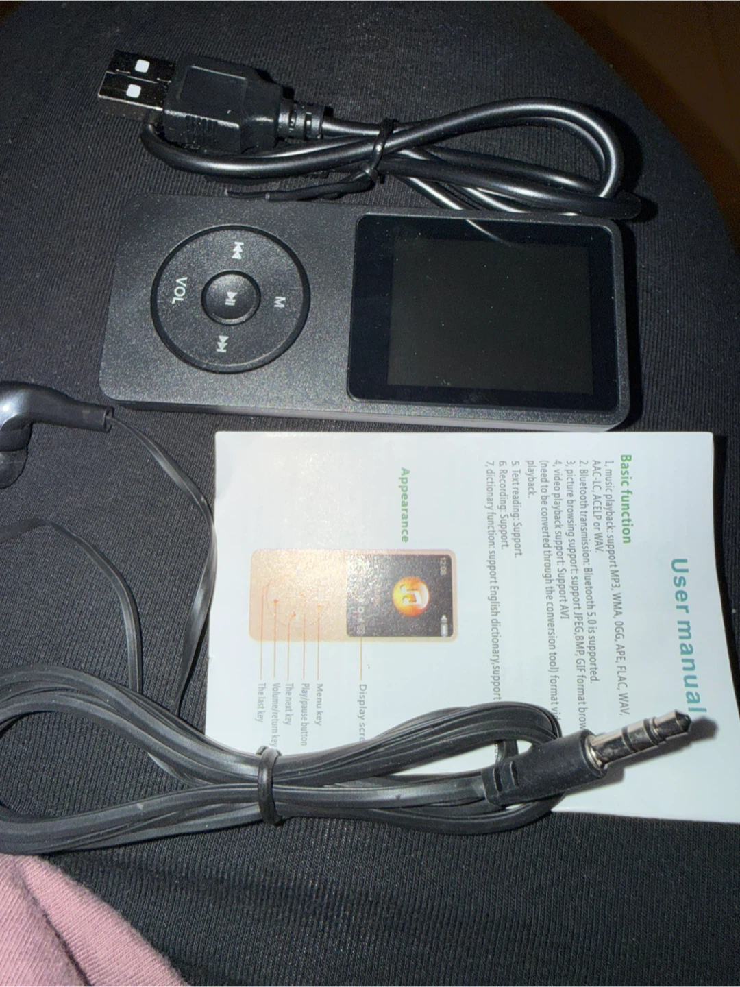 MP3 Player with Headphones and USB Cable