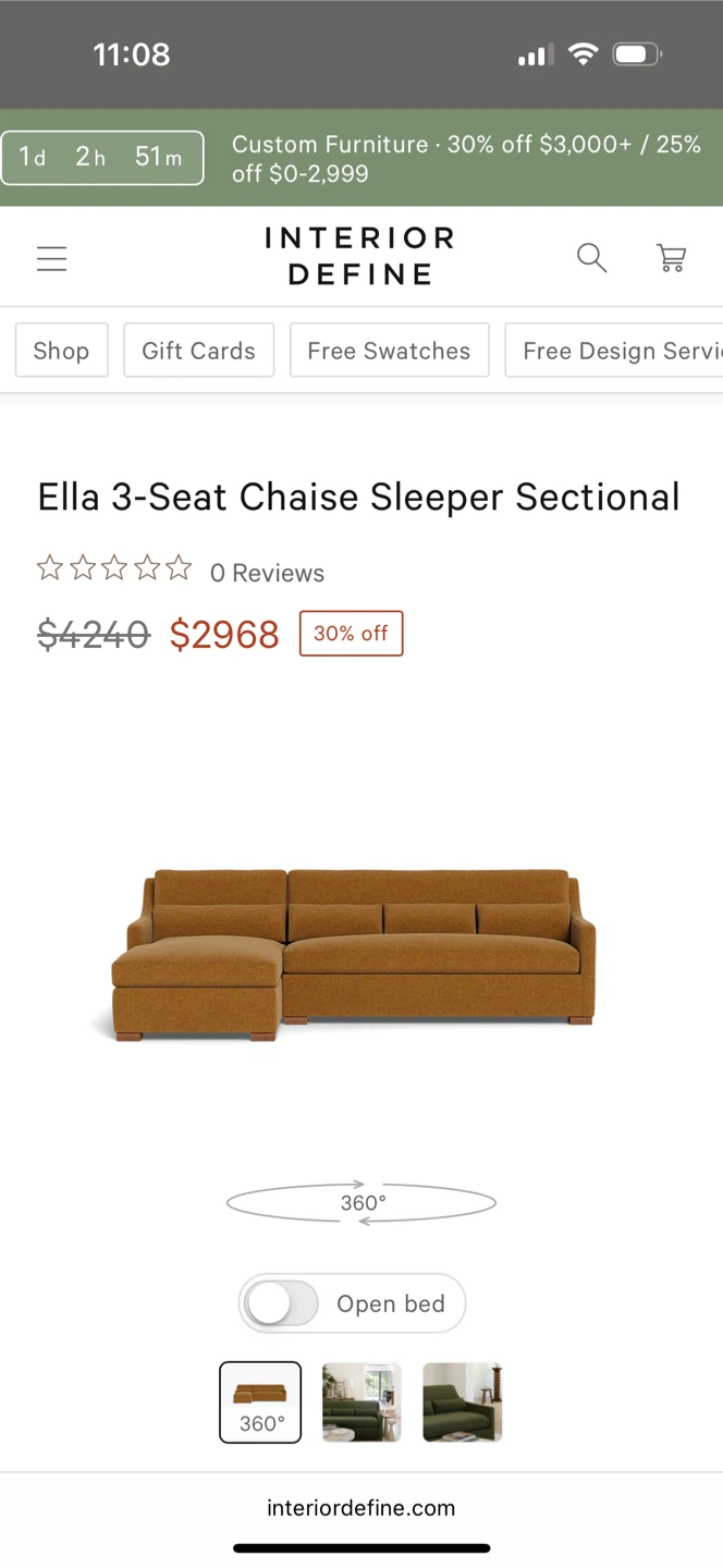 Interior Define Ella Chaise Sleeper Sectional Sofa, HALF SALE - photo 3