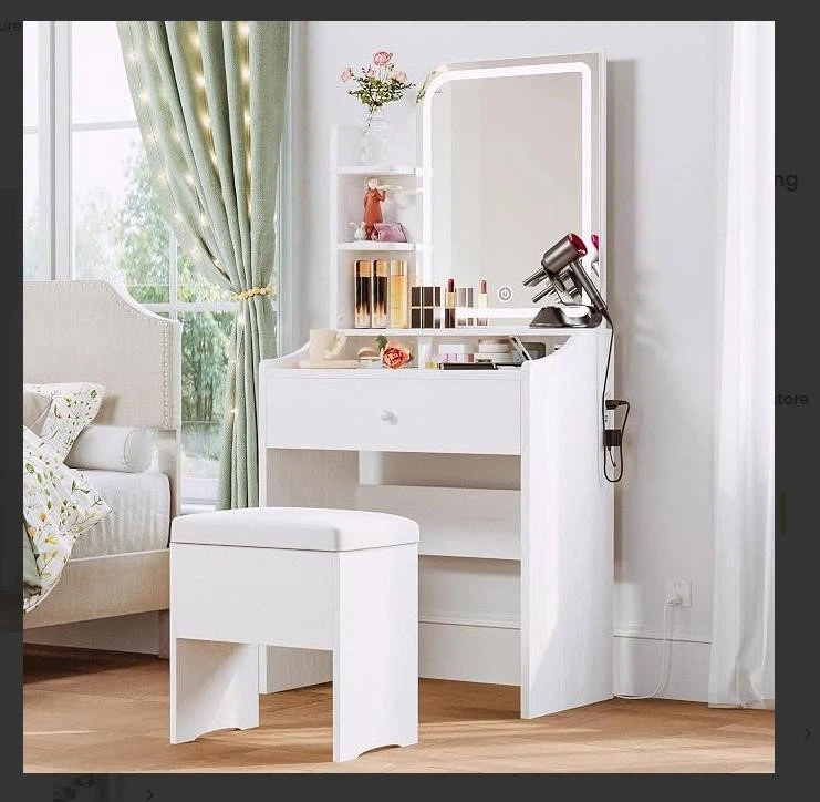Vanity Dressing Table with LED Mirror and Stool
