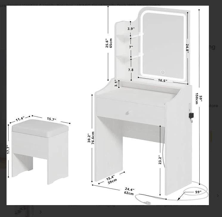 Vanity Dressing Table with LED Mirror and Stool - photo 2