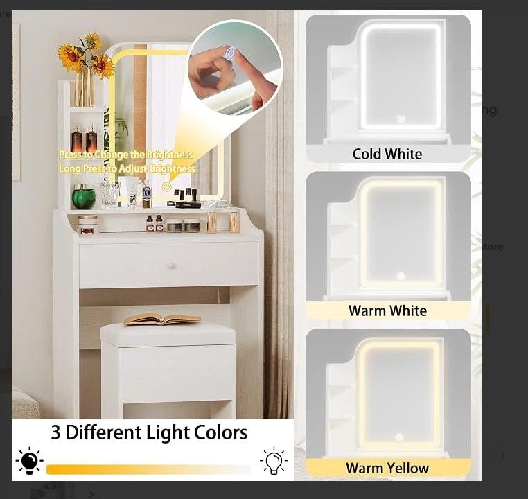 Vanity Dressing Table with LED Mirror and Stool - photo 3