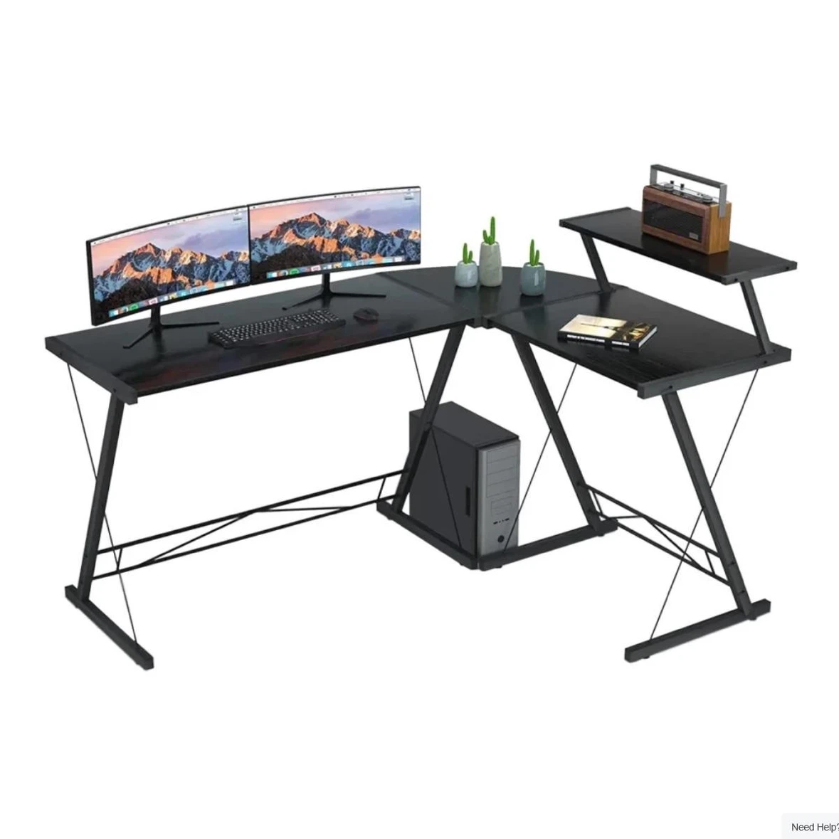 Black L-Shaped Gaming Desk with Monitor Shelf （BNIB）