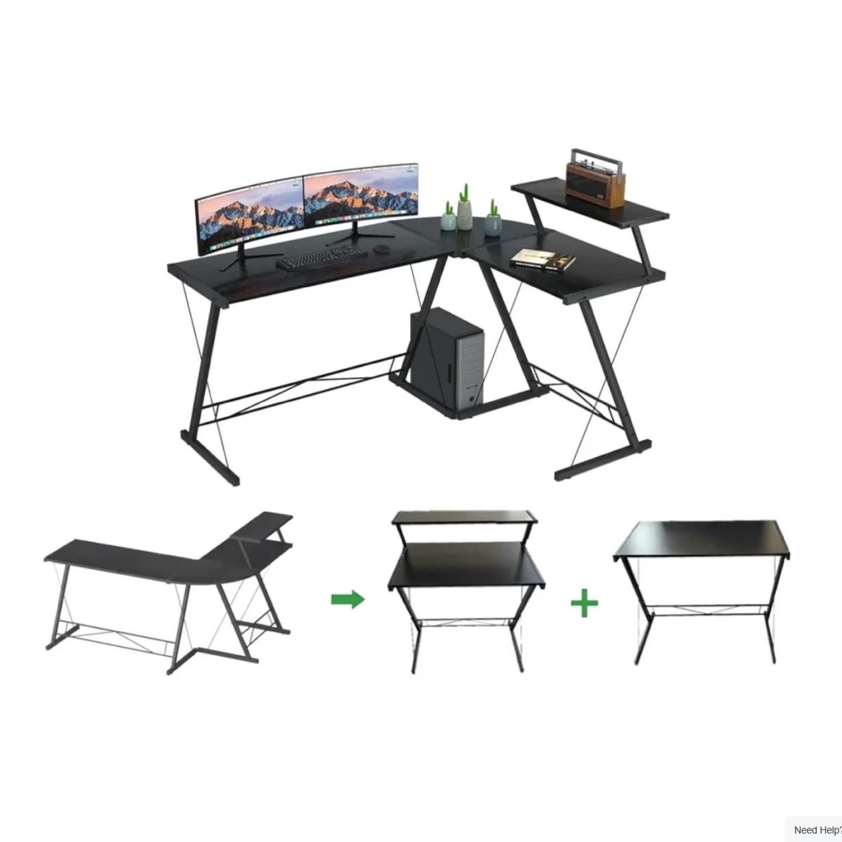 Black L-Shaped Gaming Desk with Monitor Shelf （BNIB） - photo 3