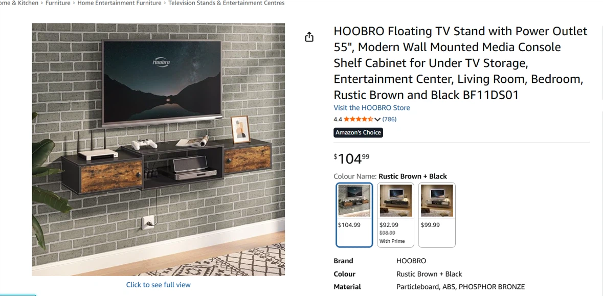 HOOBRO Floating TV Stand with Power Outlet - Rustic Brown/Black - photo 4