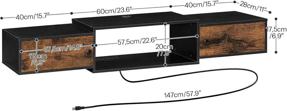 HOOBRO Floating TV Stand with Power Outlet - Rustic Brown/Black - photo 2