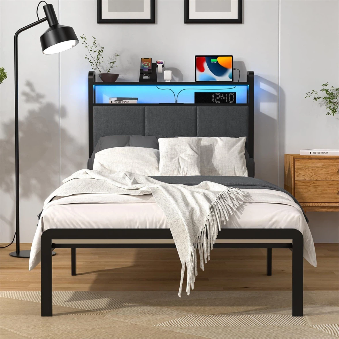Metal Bed Frame with RGB LED Headboard