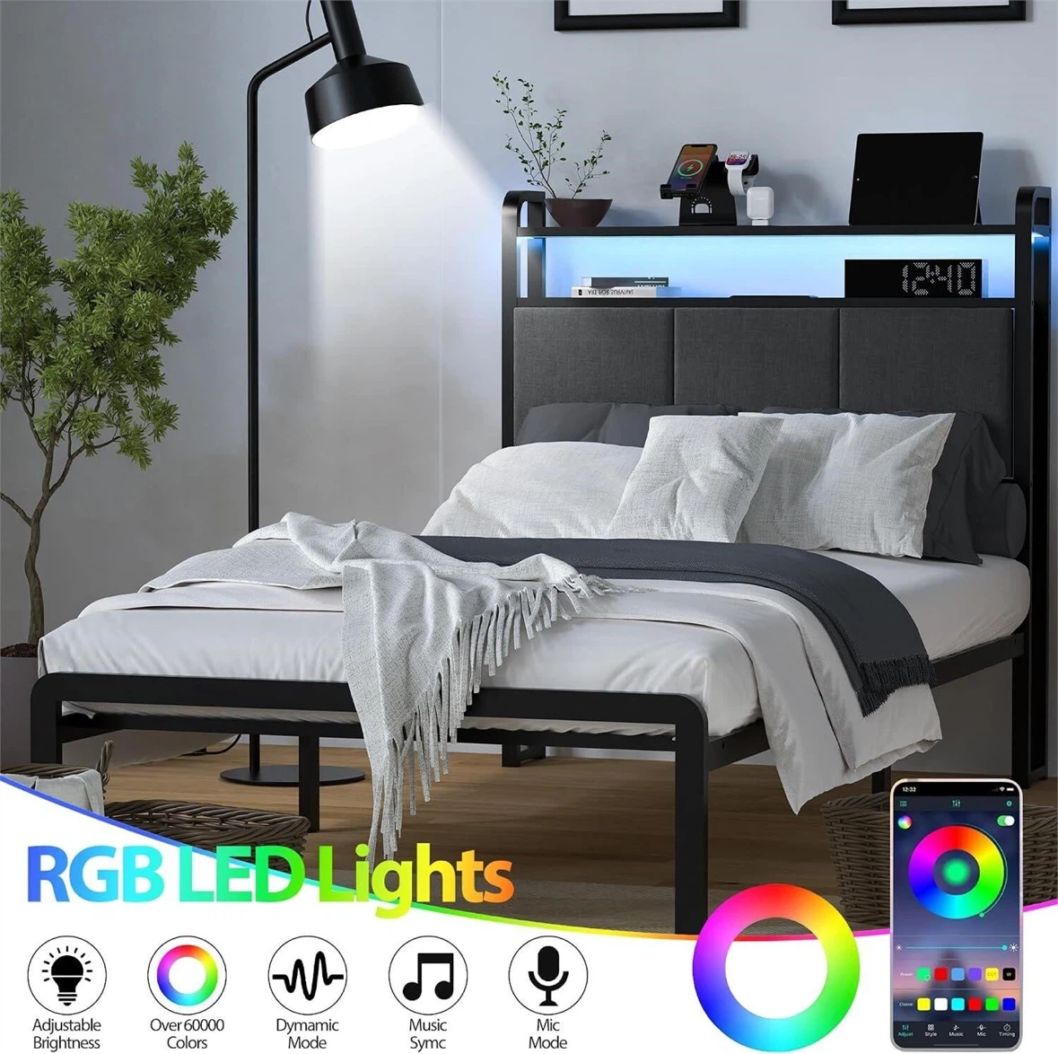 Metal Bed Frame with RGB LED Headboard - photo 2