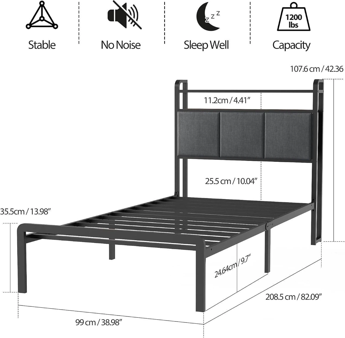 Metal Bed Frame with RGB LED Headboard - photo 3