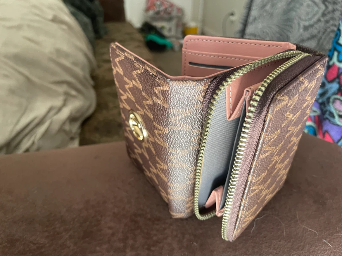 Brown Monogram Wallet with Snap Closure