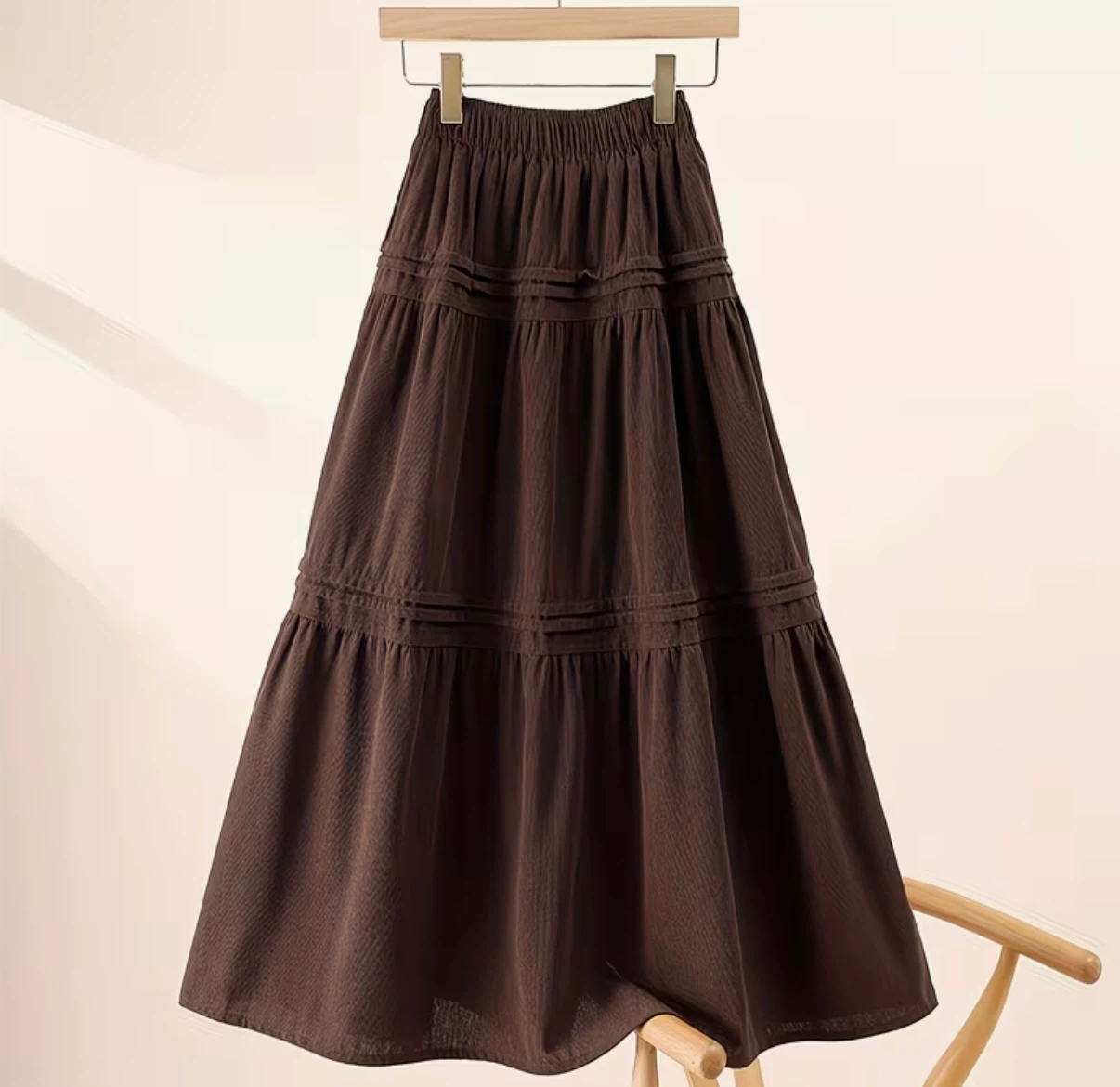Brown Fleece-Lined Maxi Skirt