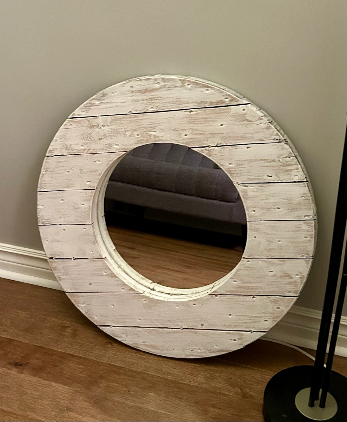 Round Wood Cable Spool Mirror