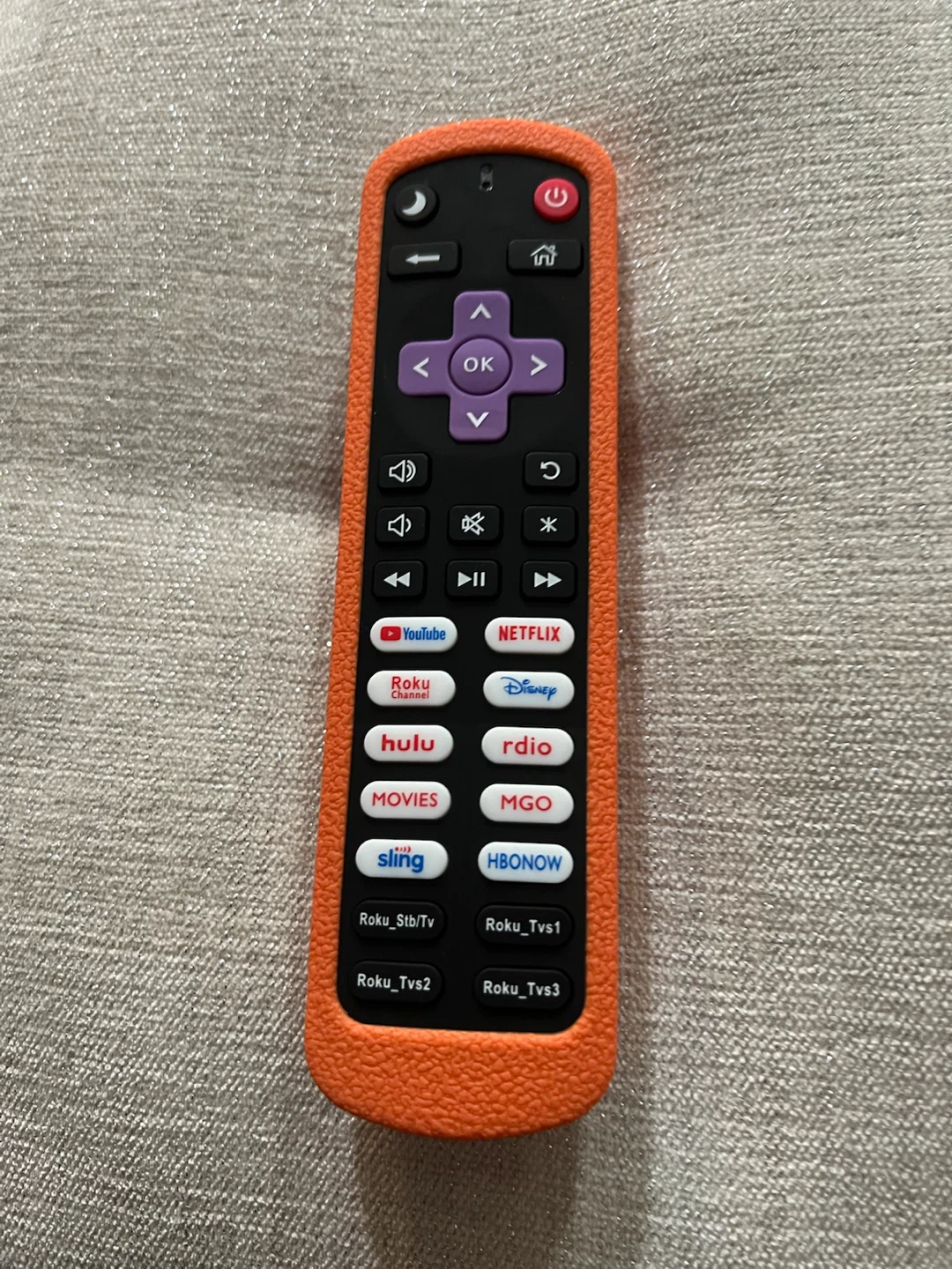 Roku Remote with Orange Silicone Case