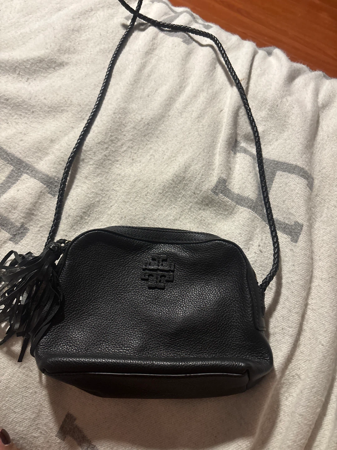 Tory Burch Black Leather Crossbody Bag with Tassels